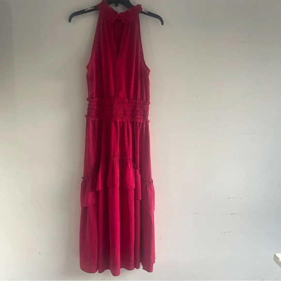 Current Air Red Leopard Print Halter Ruffle Midi Tank Dress - 22212 - Picture 3 of 11